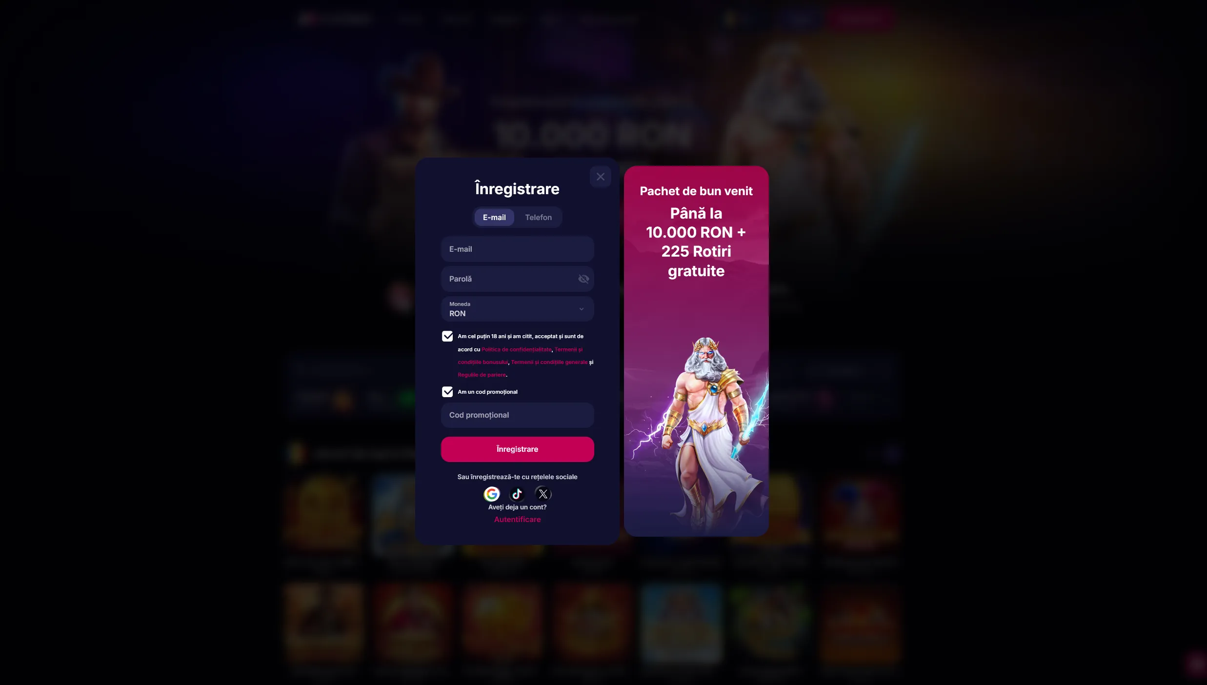 Înregistrare în NV Casino România – formular de cont nou