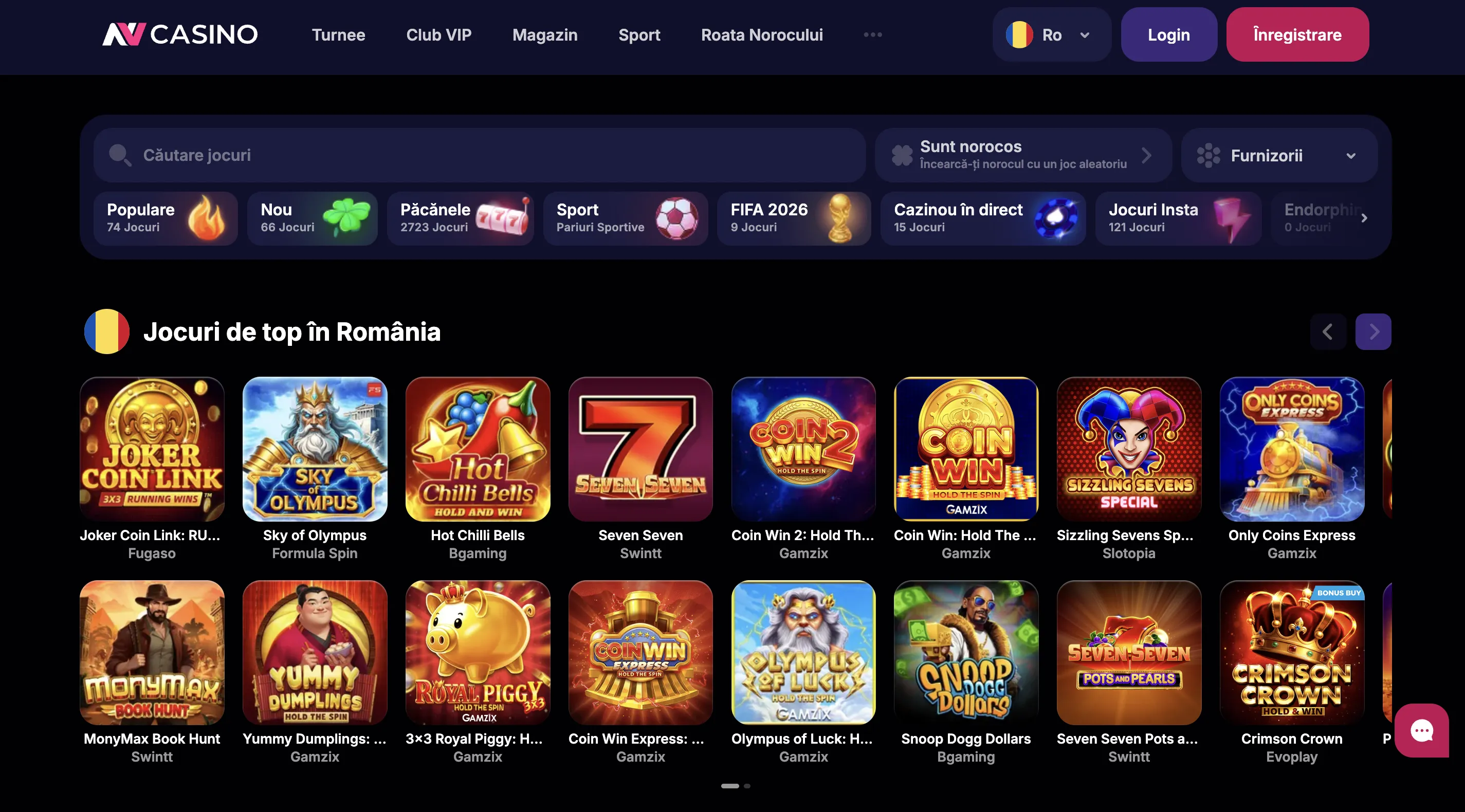 Acces la sloturi și casino live în NV Casino app