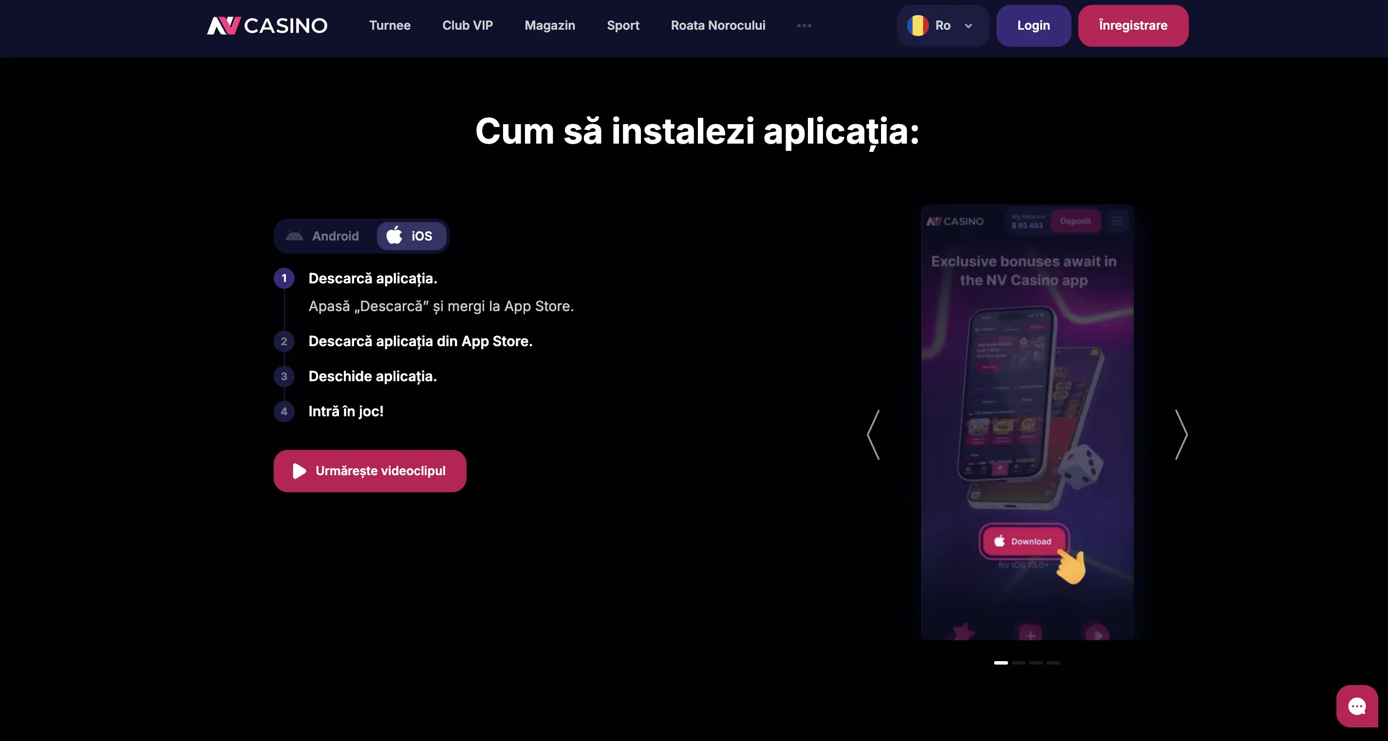 Instalare NV Casino app pe iPhone și iPad