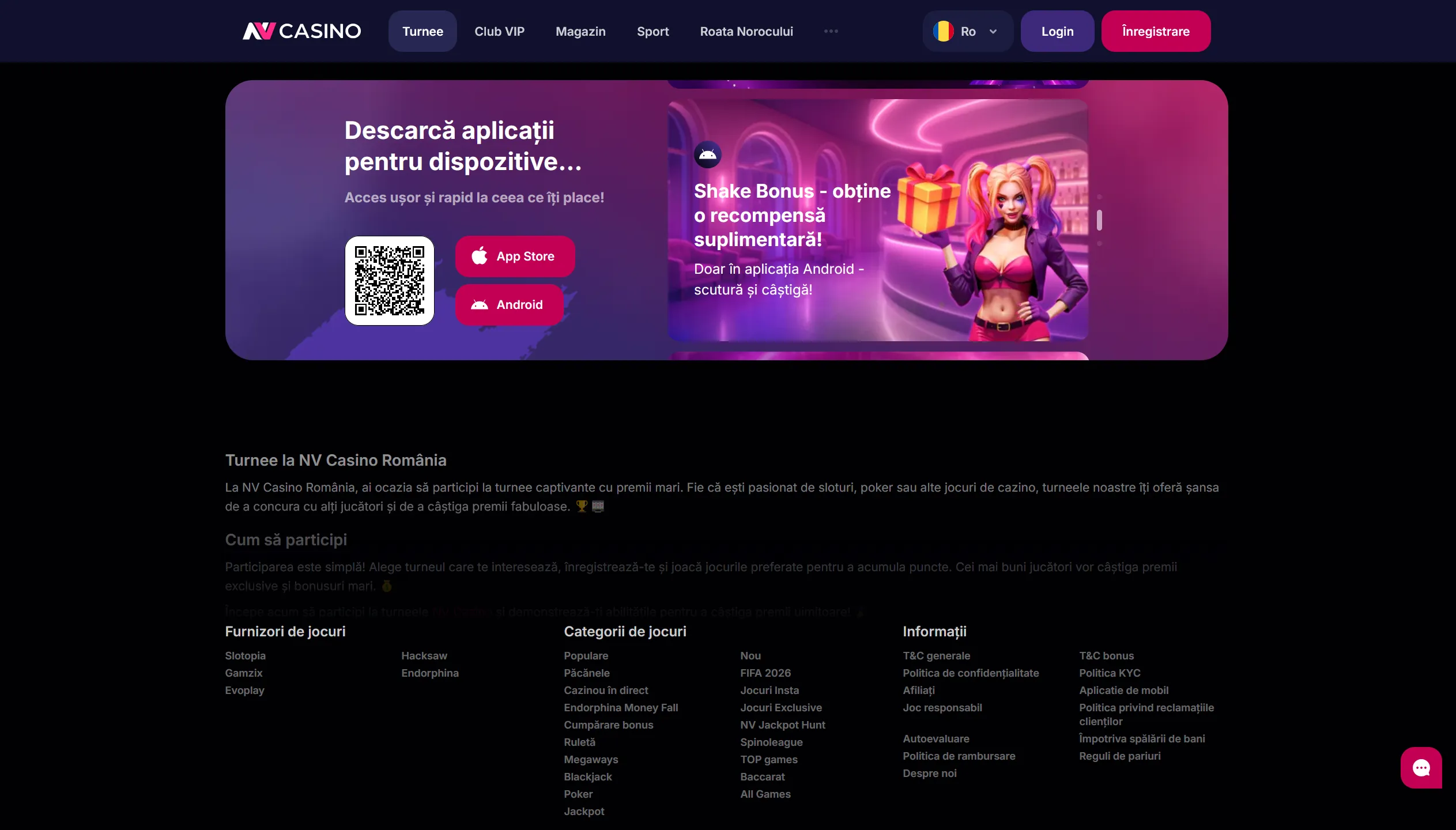 Aplicația mobilă NV Casino România pentru Android și iOS